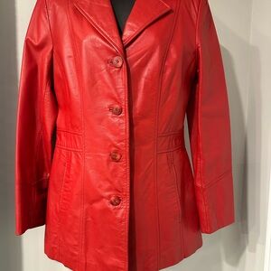 Danier Red Leather Jacket Classic Blazer Style